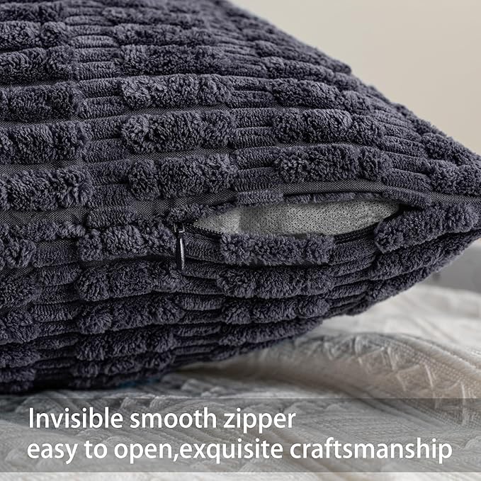 Pack of 2 Corduroy Decorative Throw Pillow Covers 24x24 InchSoft Striped Pillow Covers Modern Farmhouse Home Decor for Sofa Living Room Couch Bed（Dark Grey）