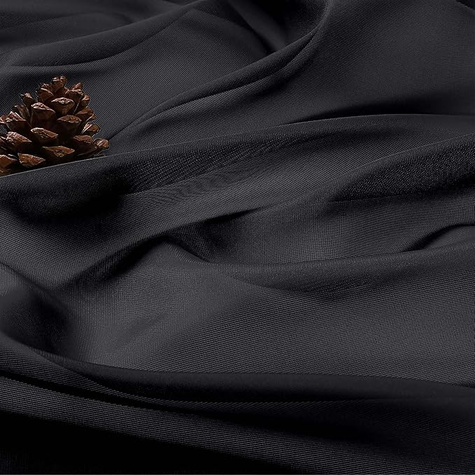 Chyhomenyc Black Sheer Valances for Windows - Light Filtering Small Kitchen Curtains, Rod Pocket Short Top Window Treatment Decor for Living Room Bathroom Basement, 42Wx16L inches, 2 Panels
