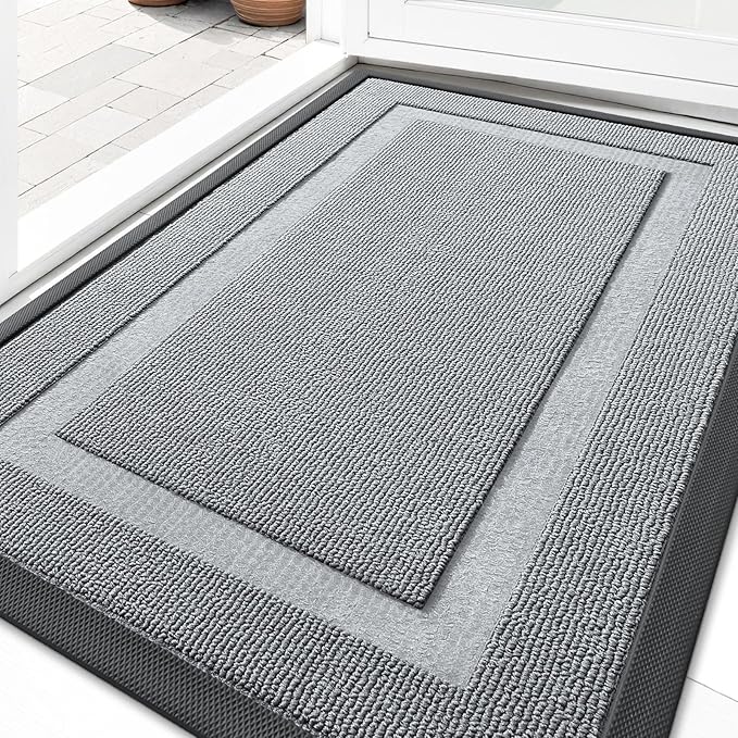 OLANLY Front Door Mat Indoor Outdoor Entrance, Waterproof All-Season, All-Weather Doormat, Sturdy Natural Rubber, Low Profile, Easy Clean Patio Porch Entryway Mat, 35x23, Ash Gray