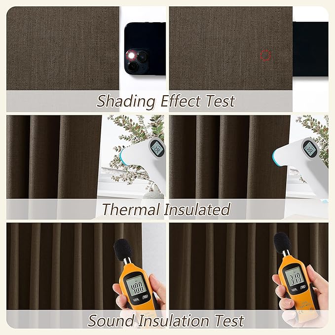 Guken 100% Blackout Curtains 108 Inch Length 2 Panels Set for Living Room Bedroom Back Tab Thermal Insulated Black Out Linen Drapes Room Darkening Chocolate,52x108