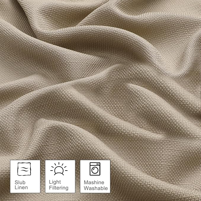 OWENIE Bob Valance Curtains 18 Inch Length 1 Piece, Faux Linen Slub Solid Camel Kitchen Valance for Bedroom Living Room, Farmhouse Soft Airy Rod Pocket Small Window Curtain, Each 60Wx18L Inch