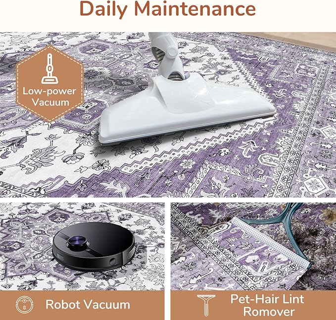 OPPODREAM Soft Area Rugs 4x6, Low-Pile Washable Rugs 4x6 with Non Slip Backing, Faux Cashmere 4 x 6 Throw Carpet, Purple