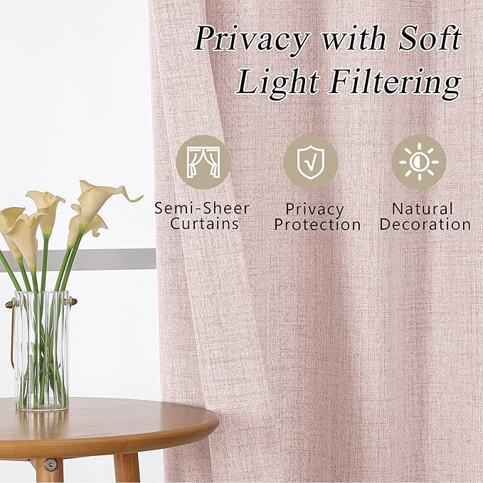 OVZME Blush Pink Valance for Windows, Light Filtering Faux Linen Textured Small Cafe Valances for Windows, Dual Rod Pocket Farmhouse Short Curtain for Bathroom Basement, 60Wx24L inch, 1 Piece