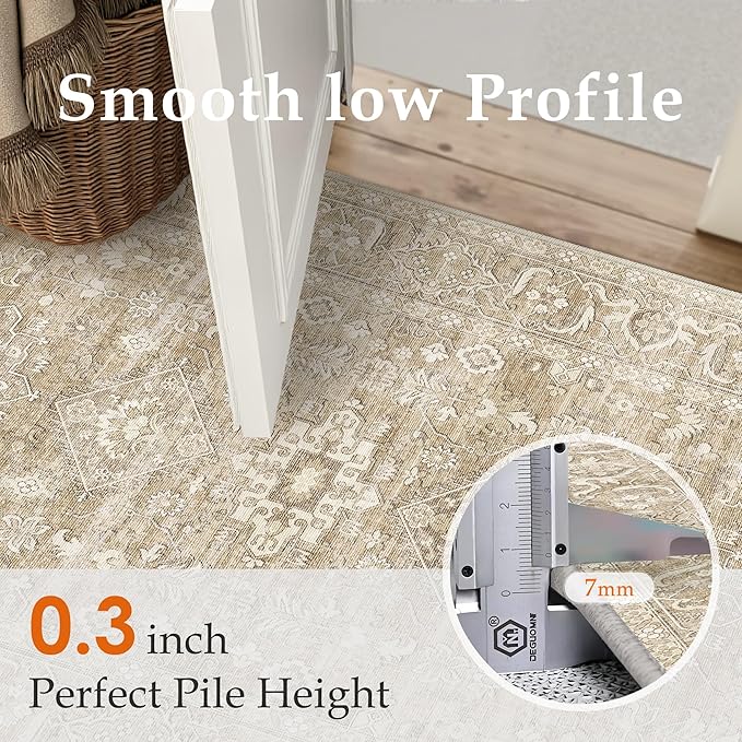2x3 Washable Area Rug for Entryway Kitchen Vintage Beige Non Slip Low Pile Door Mat Traditional Retro Soft Small Carpet for Bathroom Bedroom Indoor Entrance Dorm