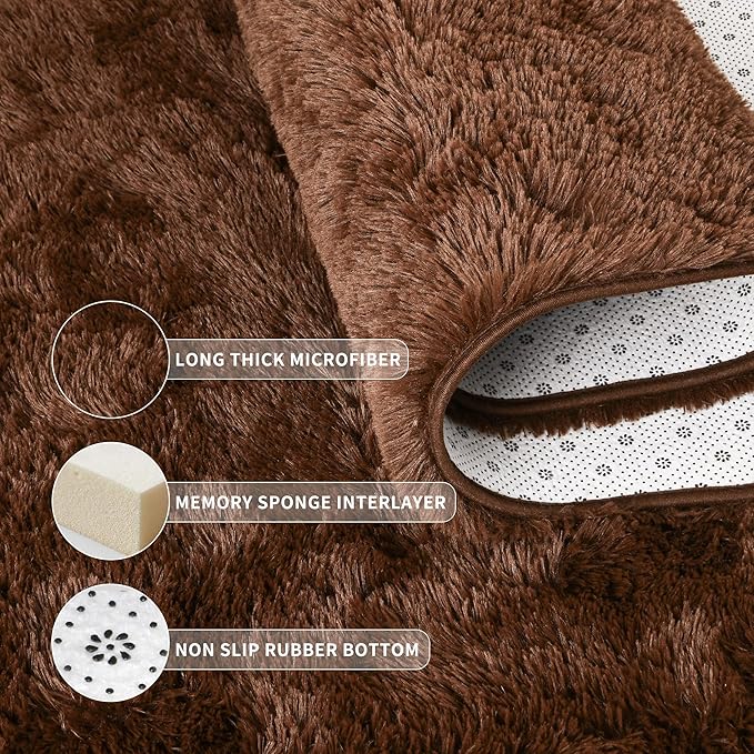 Tepook Super Soft Fluffy Rug for Bedroom, Modern Shaggy Fuzzy Kids Rugs for Living Room, Plush Indoor Nursery Home Decor Dorm Carpet with Non-Slip Bottom, Brown, 4 X 6 Feet