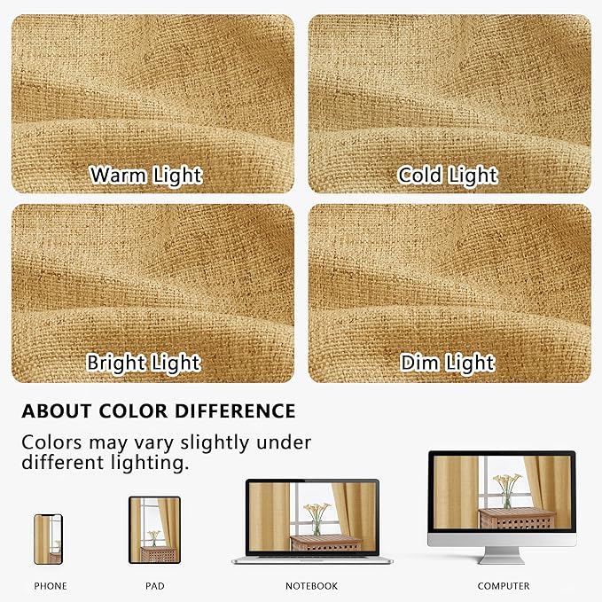 OVZME Valance for Windows, Light Filtering Faux Linen Textured Small Short Valance Kitchen Curtain, Dual Rod Pocket Top Short Window Curtain for Bathroom Basement Farmhouse, 52Wx16L Inch, Gold