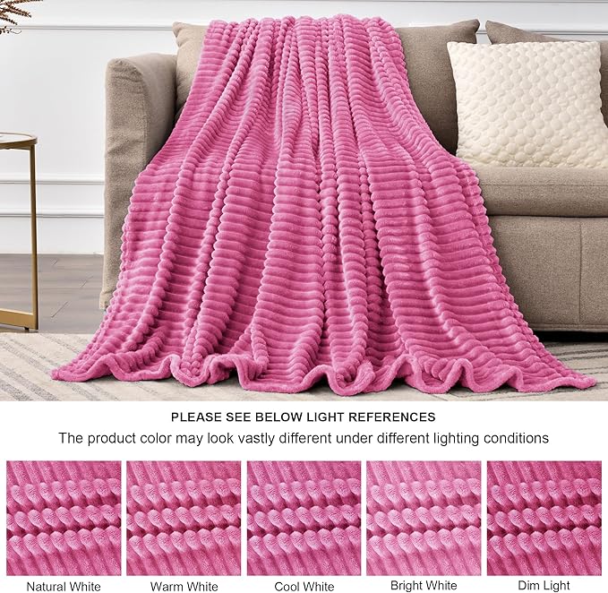 BEDELITE Fleece Blanket Twin Size – 3D Ribbed Jacquard Soft and Warm Decorative Fuzzy Blankets – Cozy, Fluffy, Plush Lightweight Throw Blankets for Couch, Bed, Sofa(Hot Pink, 60x80 inches)