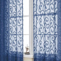 OWENIE Furman Blue Sheer Curtains 84 inches Long for Bedroom Living Room 2 Panels Set, Jacquard Clip Light Filtering Semi Sheer Curtain Rod Pocket Window Drapes, 2 Pcs Each 40 W 84 L