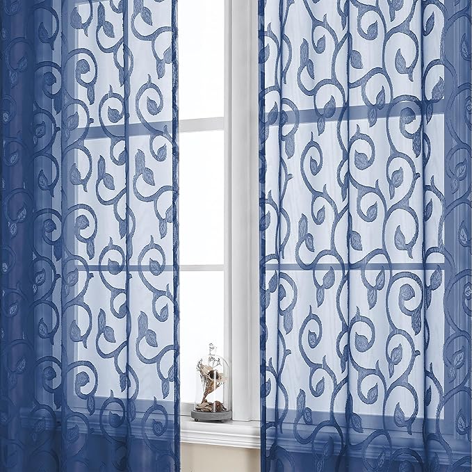 OWENIE Furman Sheer White Curtains 45 Inch Length 2 Panels Set for Living Room Bedroom Bathroom Window, Airy Jacquard Clip Short Curtains for Small Window, 40Wx45L inch