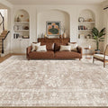 Madane 9x12 Area Rugs for Living Room, Machine Washable Rug with Non-Slip Backing, Soft Vintage Large Area Rug, Floral Print Floor Carpet for Bedroom Dining Room (9 x 12, Brown/Sand)