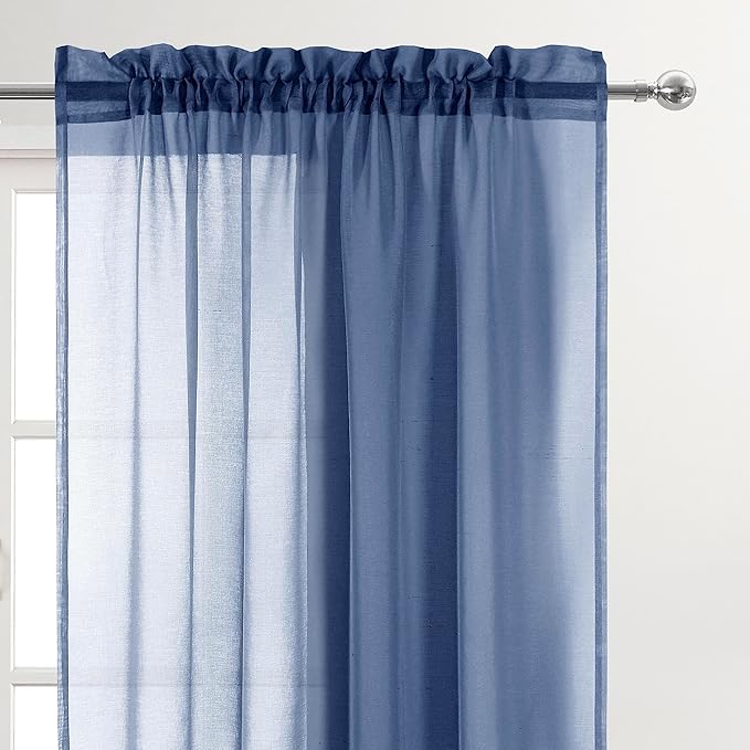 DWCN Sheer Curtains Semi Transparent Voile Rod Pocket Curtains for Bedroom and Living Room, Dusty Blue, 52 x 45 inches Long, Set of 2 Panels
