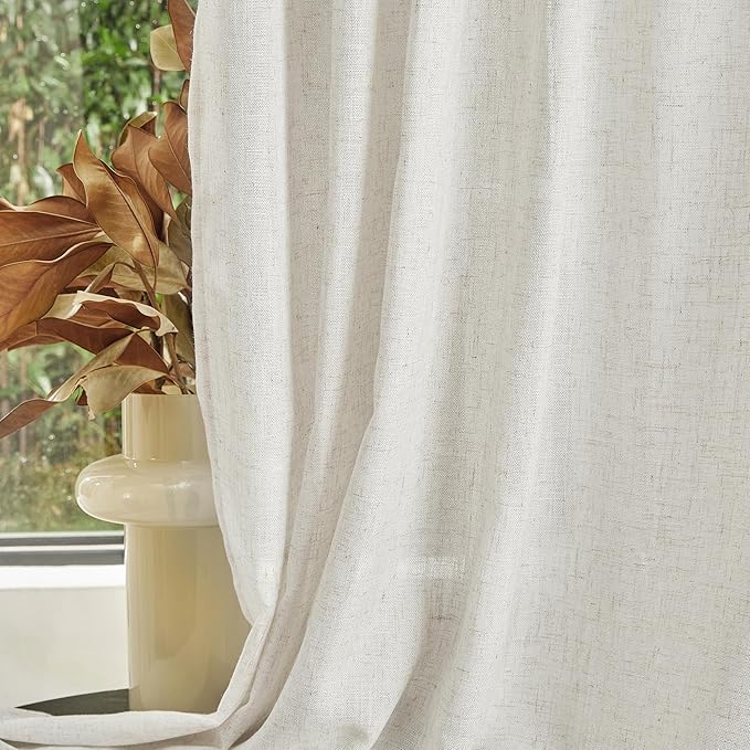 MYSKY HOME Farmhouse Kitchen Curtains 54 inches Long, Boho Curtain Panels Farmhouse Style Flax Linen Polyester Blend Texture for Home Decor, Light Soften Privacy Drapes, Linen, Pack-2