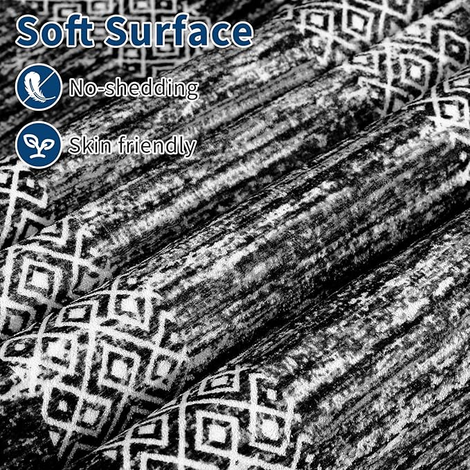 GarveeHome Washable Runner Rug 2x6 Modern Hallway Rug Non Slip Entryway Runner, Geometric Bordered Printed Carpets, Low Pile Thin Foldable Floor Mats, Soft Non Shedding for Kitchen Laundry, Black