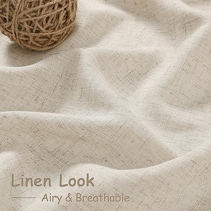 Boho Linen Curtains for Living Room 105 Inches Long Light Filtering Semi Sheer Curtain Back Tab Boho Eclectic Home Decor Elegant Luxury Farmhouse Drapes for Bedroom Dinner Room 52x105, 2 Panels