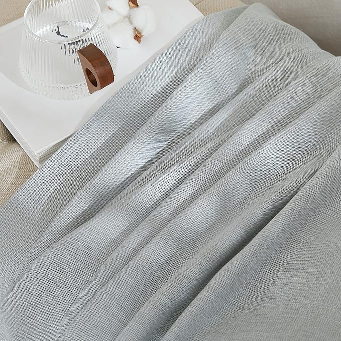 NICETOWN Linen Light Gray Curtains for Kids Room, Rod Pocket & Back Tab Top Flax Linen Weave Semi Sheer Window Treatments Privacy with Light Filtering for Living Room, W52 x L90, 2 Pieces