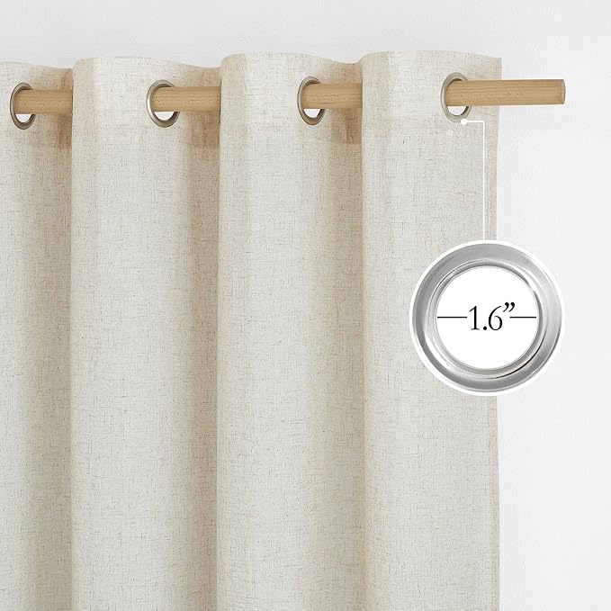 NICETOWN Rustic Linen 144 inch Long Curtains for Living Room, Grommet Privacy Added Thick Linen Weave with Light Filter Window Curtains & Drapes for Bedroom, Natural, W55 x L144, 2 Panels