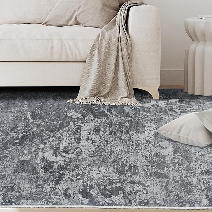 6x9 Area Rugs for Living Room Rug Washable: Abstract Rug for Dining Room Bedroom Carpet Non Slip 6 by 9 Indoor Modern Nursery Home Office Black