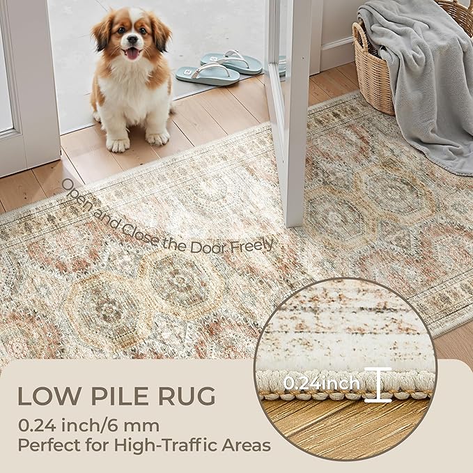 Long Bathroom Rugs Runner - Washable Runner Rugs for Hallway 2x10, Ultra-Thin Soft Kitchen Carpet Runner, Anti Slip Backing Runner Rugs for Entrance, Bedroom, Living Room(2'x10', Brown/Pink)