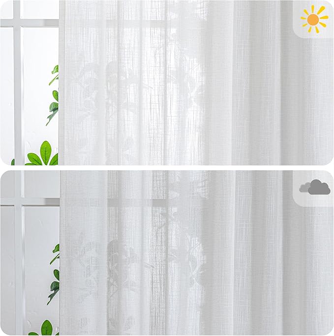 MYSKY HOME Extra Long Curtains for Living Room, Boho Window Curtain Drapes for Sliding Glass Door Light Filtering Soft Fabric Semi Sheer Backdrop Panels, Beige White, 100 x 108 Inches, 1 Pieces