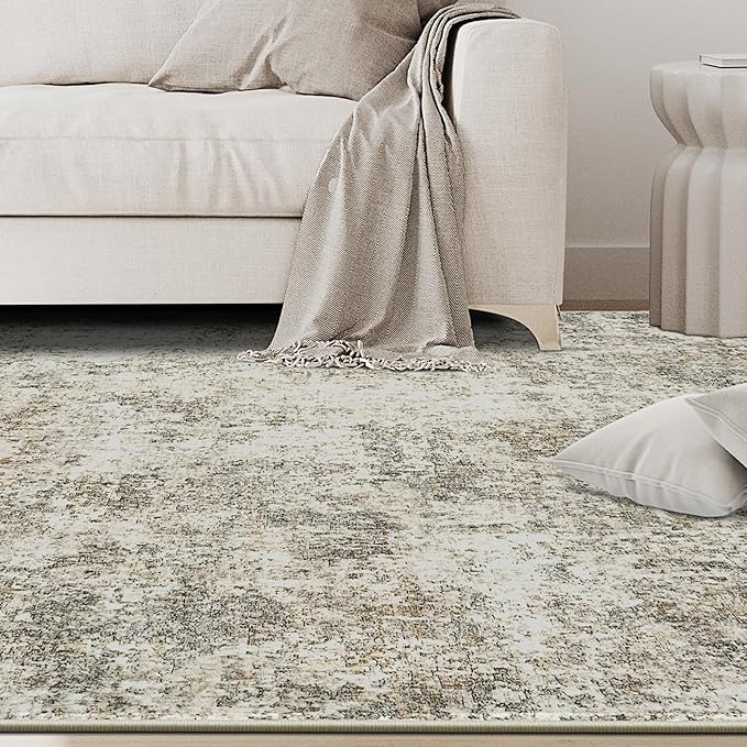 5x7 Area Rugs for Living Room Rug Washable: Abstract Rug for Dining Room Bedroom Carpet Non Slip 5 by 7 Indoor Modern Nursery Home Office Beige Brown