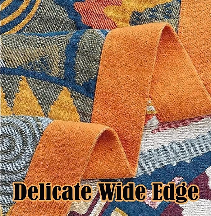 MSGKV Boho Throw Blanket for Bed 60"x80" 100% Cotton Couch Twin Size Blanket Spring Breathable Lightweigh Blankets Home Decor Muslin All Seasons