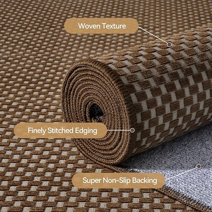 YDKGL 2x8 ft Hallway Runner Rug Extra Long Boho Woven Kitchen Runner Rugs Mat Non Slip Washable, Soft Entryway Laundry Floor Carpet for Indoor Backdoor Bedroom Hallway Living Room, Dark Brown/Coffee