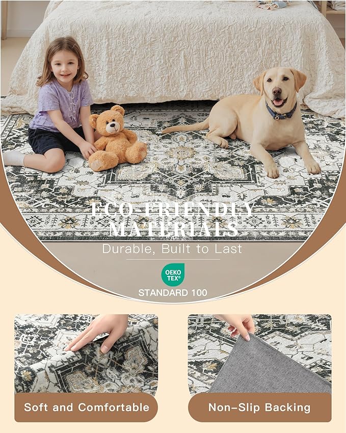 Madane Hallway Runner Rug 3x18 - Kitchen Rugs 18ft Washable Entryway Rug Vintage Kitchen Runners Non Slip Indoor Area Rug Farmhouse Carpet Runner for Bathroom Living Room Bedroom, Black