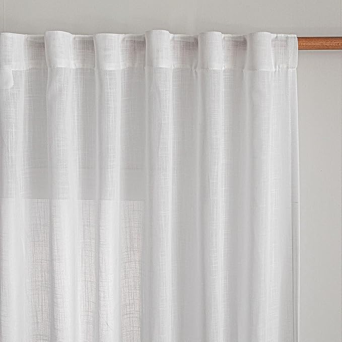 MYSKY HOME 95 Inches Long White Curtains Semi Sheer Drapes Light Filtering for Sliding Glass Door Window Treatments Soft Cotton Blend Panels Linen Look Farmhouse Style, 100" x 95", 1 Piece