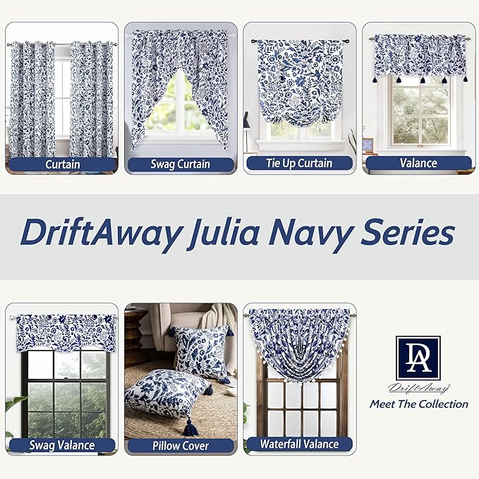 DriftAway Julia Lined Valance Double Layer Thermal Insulated Room Darkening Blackout Valances 3 Inch Rod Pocket Scalloped Edge Window Valance for Bathroom Living Room 52 Inch by 16 Inch Navy
