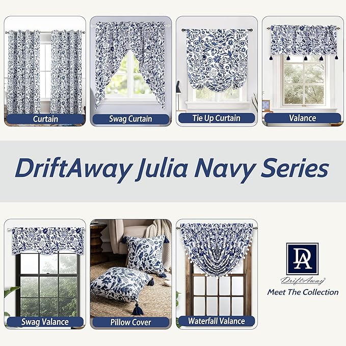 DriftAway Julia Lined Valance Double Layer Thermal Insulated Room Darkening Blackout Valances 3 Inch Rod Pocket Window Valance for Bathroom Living Room 52 Inch by 24 Inch Navy