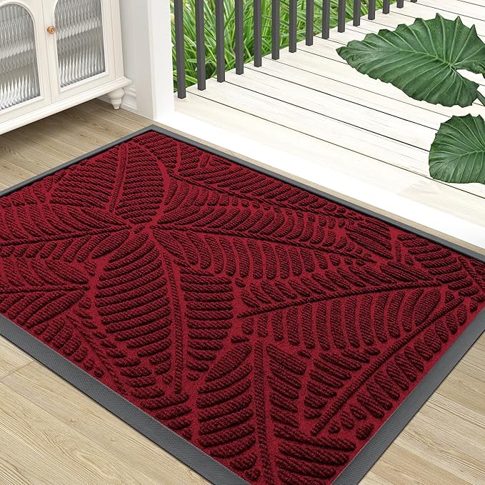 Colorxy Waterproof Doormat, Sturdy Natural Rubber Front Indoor Mat, Non Slip Low Profile Indoor Outdoor Door Mats, Stain and Fade Resistant Floor Mats, Easy Clean Patio Entry Mat, 47''x24'', Burgundy