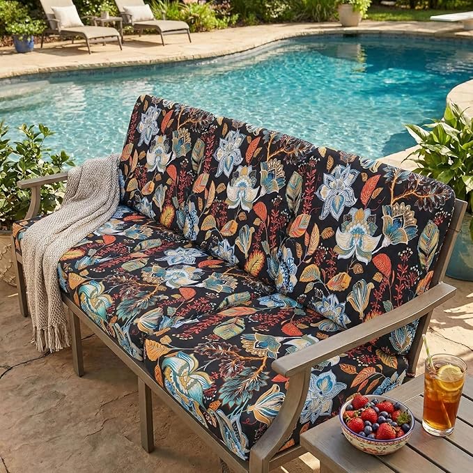 hyha Printed Couch Cushion Covers, Floral Sofa Covers Washable for 3 Cushion Couch, Stretch Pattern Outdoor Cushion Covers for Patio Furniture with Elastic Bottom(Large, Floral)