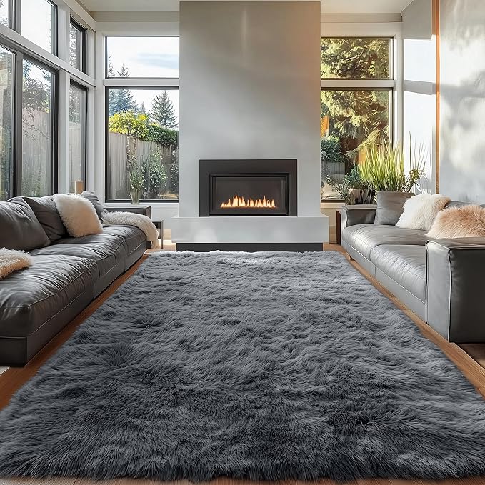 OLANLY 7x10 Machine Washable Large Area Rugs for Living Room, Bedroom, Soft Fluffy Shaggy Bedside Rug, Indoor Floor Carpet for Kids Girls and Boys, Dorms, Nursery, Home Decor Aesthetic, Grey