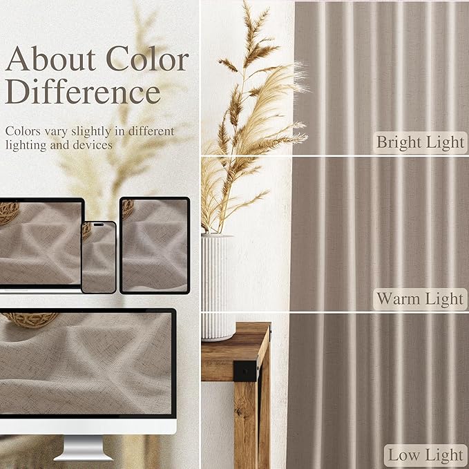 Nanspring Ecru Linen Curtains 84 Inches Long for Living Room Light Filtering Semi Sheer Curtain Back Tab and Rod Pocket Rustic Decor Burlap Elegant Soft Luxury Boho Drapes for Bedroom 52x84, 2 Panels