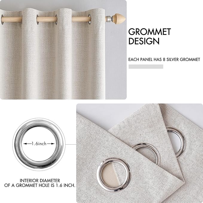MIULEE 100% Blackout Linen Textured Curtains for Bedroom Solid Thermal Insulated Ivory Grommet Room Darkening Curtains & Drapes Luxury Decor for Living Room Nursery 62 x 84 Inch (2 Panels)