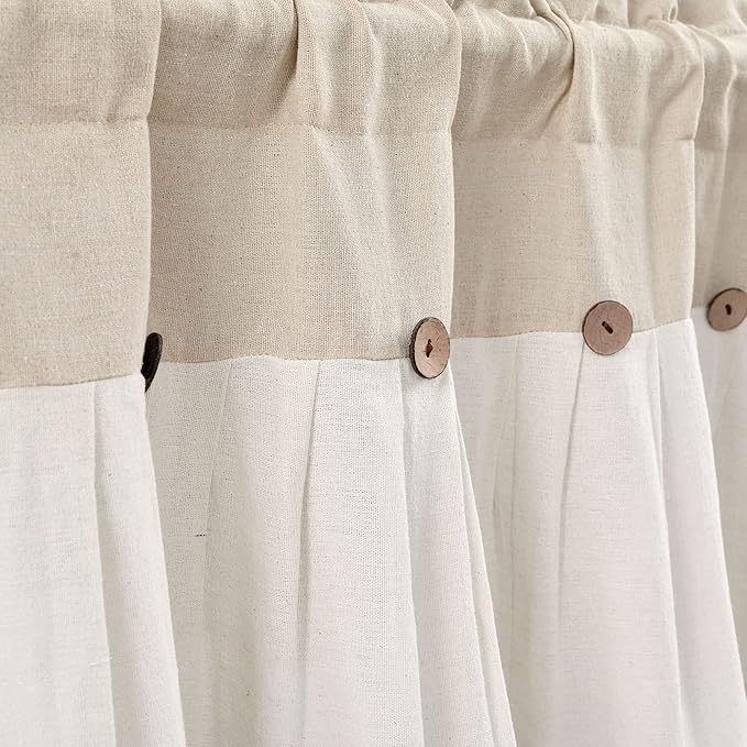 Lush Decor Linen Button Valance | 52"W x 18"L | Farmhouse Style | Coconut Husk Buttons | Pack of 12