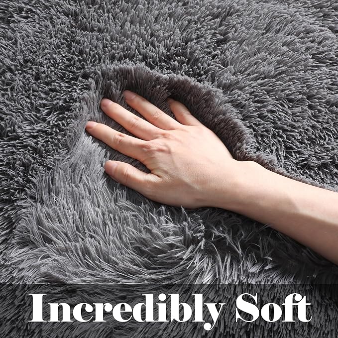 ONASAR Grey Area Rugs for Living Room, 5x8 Gray Fluffy Shag Bedroom Rug, Ultra Soft Plush Shaggy Large Indoor Floor Carpet for Nursery Kids Girls Boys Teen Home Office Decor Aesthetic