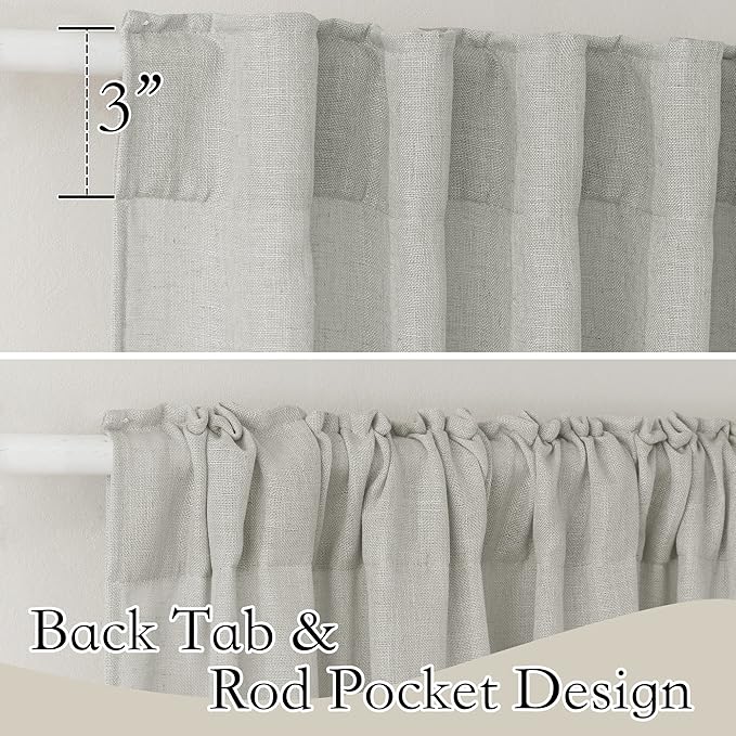 RYB HOME Grey Curtains Linen Blend Drapes, Semi Sheer Light Filtering Privacy UV Protection Back Tab Draperies for Living Room, Closet, French Door, Bay Window, Wide 52 by Long 63 inch, 2 Panels