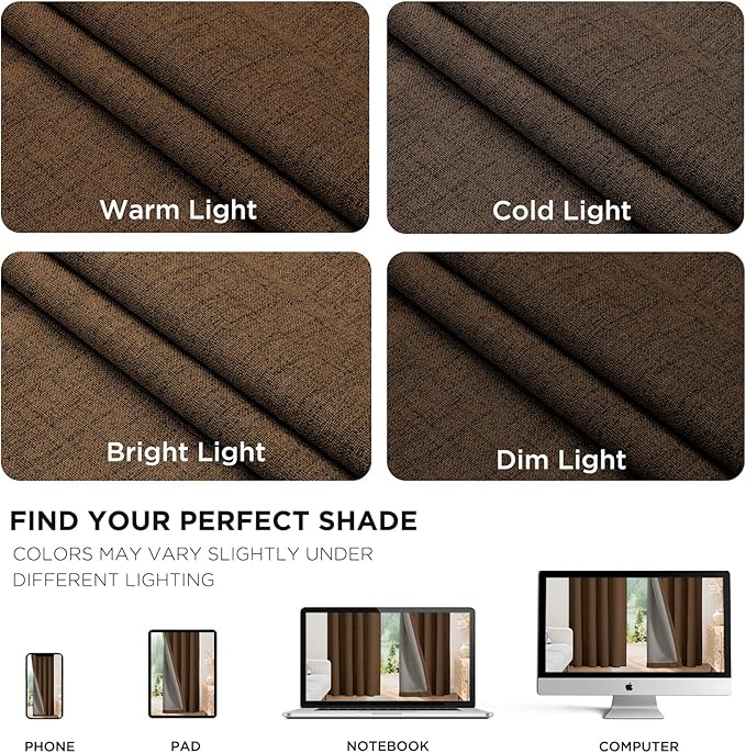 Joydeco Linen Blackout Curtains for Bedroom - 100% Light Blocking 1 Panels, Cappuccino Drapes 100" W x 90" L, Thermal Insulated Room Darkening Curtains for Living Room, Rod Pocket & Back Tabs