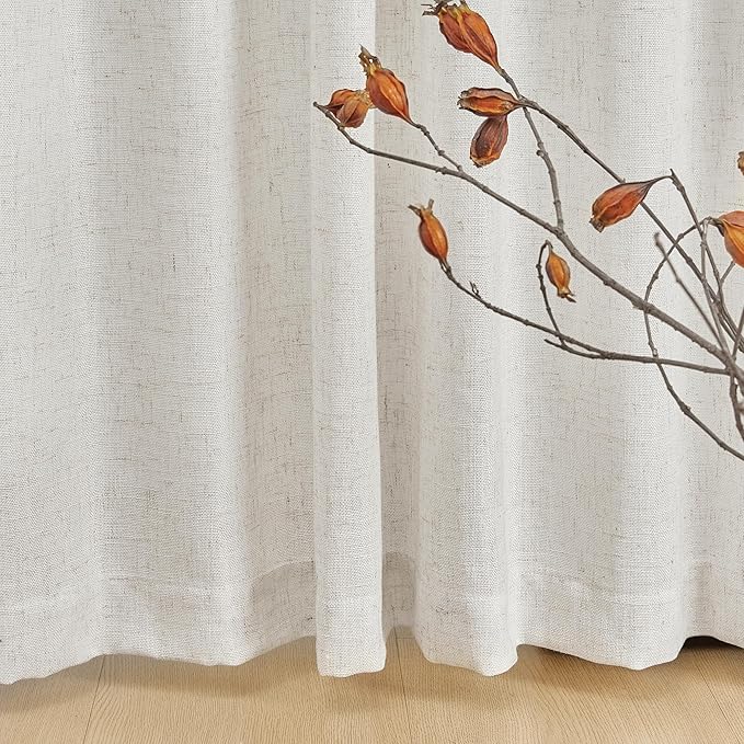 MYSKY HOME Boho Curtains 72 Inch Length, Linen Blend Drapes for Window Decoration French Door Curtain Panels Privacy Shade Burlap Farmhouse Rustic Style for Doorways, 50" x 72", Linen, 2 Panels
