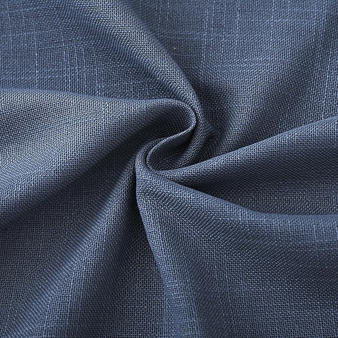 Navy Blue Curtains 72 inch Length for Bedroom Back Tab Light Filtering Semi Sheer Blue Living Room Curtains Linen Cotton Textured Indigo Blue Drapery Panel Modern Farmhouse Aesthetic Decor Dark Blue