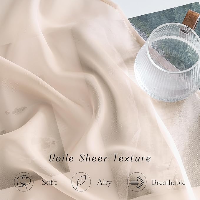 NICETOWN Taupe Sheer Curtains 90 inches Long, Grommet Airy & Elegant Light Filtering Soft Sheer Lightweight Window Treatment for Bedroom/Living Room, W54 x L90, 2 Panels