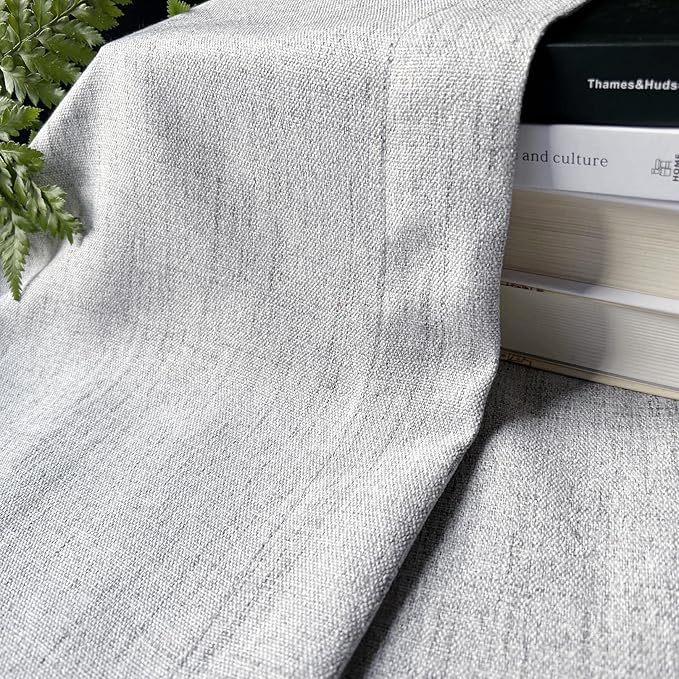 Oindec Faux Linen Kitchen Curtains 36 Inch Length Cafe Curtain Tiers for Living Room Basement Bathroom Windows Country Rustic Small Short Curtains, Set of 2, Grey