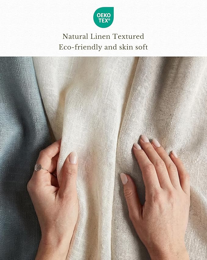 NICETOWN Semi Sheer Linen Curtains for Bedroom 84 inches Long, Grommet Privacy Vertical Farmhouse Window with Light Filtering for Living Room, Natural, W52 x L84, 2 Pieces