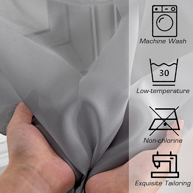 Simplebrand Grey Sheer Curtains 96 Inches Long, Light Filtering Rod Pocket Solid Color Window Sheer Curtain Panels, Elegant Curtains & Drapes for Living Room, 2 Panels (Charcoal Grey, 42" W x 96" L)