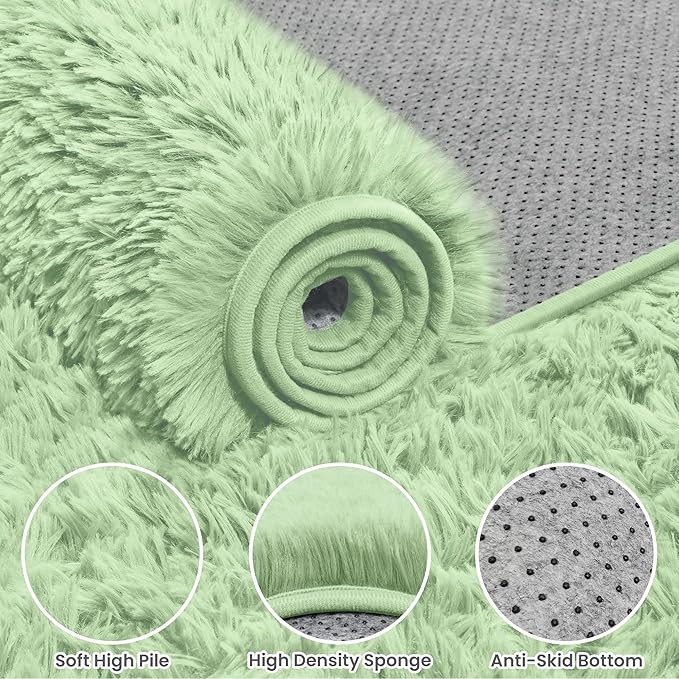 4x6 Area Rugs for Living Room Rug: Soft Fluffy Shag Mint Green Rugs for Bedroom, Non-Slip Large Fuzzy Plush Rug Indoor Floor Carpet for Nursery Kids Boys Girls Room, Dorms, Playroom, Modern Home Decor