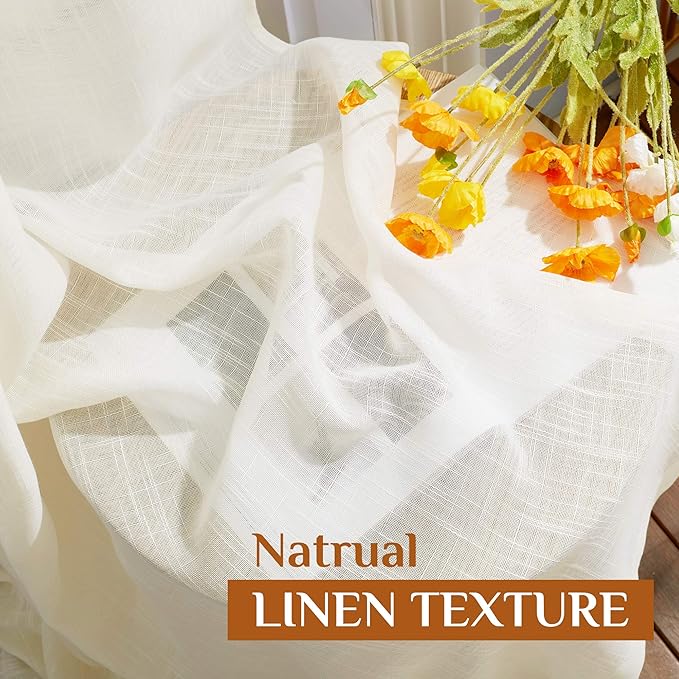 NICETOW Semi Sheer Linen Curtains for Living Room, Rod Pocket & Back Tab Window Treatments Faux Linen Blend Privacy with Light Filtering Drapes for Bedroom, Natural, 2 Panels, W34 x L90