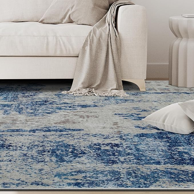 6x9 Area Rugs for Living Room Rug Washable: Abstract Rug for Dining Room Bedroom Carpet Non Slip 6 by 9 Indoor Modern Nursery Home Office Blue Grey White