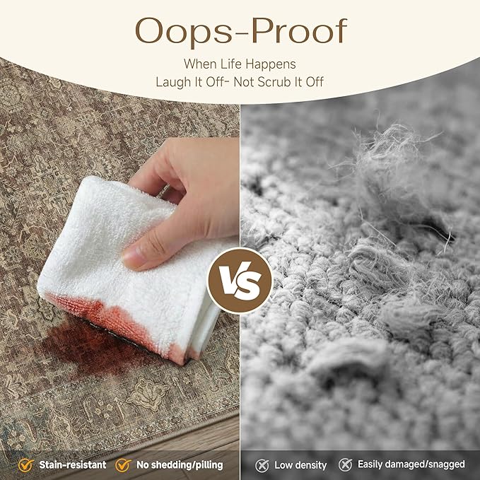6x9 Washable Area Rug for Living Room Bedroom Vintage Rust Red Carpet Soft Low Pile Traditional Retro Non Slip Throw Rug for Dining Room Entryway Indoor Dorm Kitchen