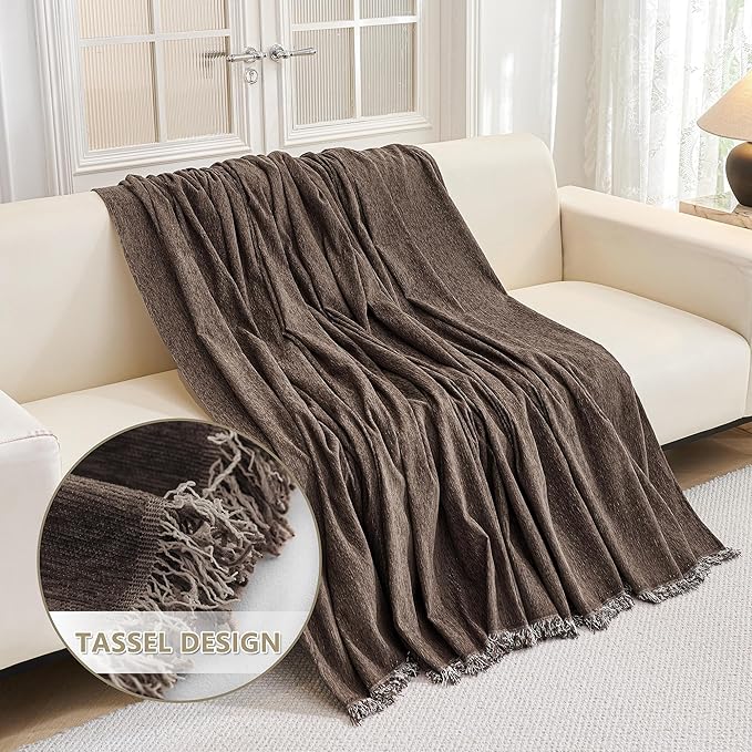 MYSKY HOME Loveseat Cover Deep Chocolate Couch Cover Sectional Couch Covers for 2 Cushion Couch Sofa Thick Universal Chenille Sofa Cover with Tassel Durable Furniture Protector for Dogs 91" x 118"